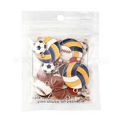 28個7スタイルアロイエナメルペンダント  スポーツボールチャーム  ライトゴールド  混合図形  15~27.5x13~24x1~3.5mm  穴：1.6~2mm  4個/スタイル&nbsp;ENAM-FS0003-44
