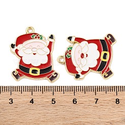 クリスマステーマラックメッキ合金ペンダント  エナメル  カドミウムフリー＆ニッケルフリー＆鉛フリー  ゴールドカラー  サンタクロース  27.5x24x1.5mm  穴：1.8~2mm&nbsp;X-FIND-M020-04G-02