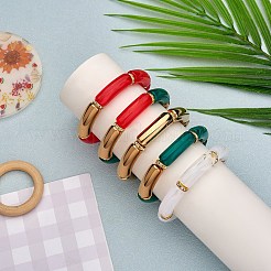 5Pcs 5 Colors Acrylic Curved Tube Stretch Bracelets Set&nbsp;BJEW-SW00069