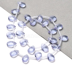 K9ガラスビーズ連売り  トップ掘削  多面カット  ティアドロップ  ライトスチールブルー  12x8x3.5mm  穴：0.8mm  約25個/連  14.80''（37.6センチメートル）&nbsp;GLAA-Q102-01G