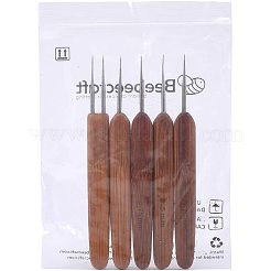 スチールダブルかぎ針編みフック  ドレッドヘアのかぎ針編みのフック針  竹ハンドル  シエナ  133x13.5x5mm  ピン：0.5mmと0.75mm  5個/セット&nbsp;TOOL-NB0001-08