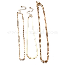 3Pcs 3 Styles Brass & Iron Chain Necklaces Set&nbsp;NJEW-V003-08G