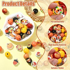 100個 15スタイル ラウンド＆フラワーウッドヨーロピアンビーズ  ミックスカラー  9~20x16~20x5~19.5mm  穴：2~4.5mm&nbsp;WOOD-CJ0002-45