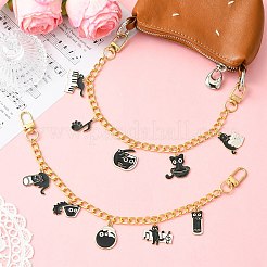 2個 2スタイル 合金エナメル 黒猫チャーム アルミバッグ装飾チェーン  合金製回転式ナスカンカニカン付き  ゴールドカラー  292mm  1個/スタイル&nbsp;HJEW-CJ00094