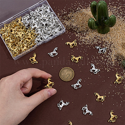 チベットスタイルの合金製馬リンクコネクタチャーム100個、2色  カドミウムフリー＆ニッケルフリー＆鉛フリー  アンティークシルバー＆アンティーク金色  22x14x3.5mm  穴：1.5mm  50個/カラー&nbsp;FIND-PH0059-96