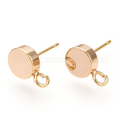 真鍮製スタッドピアスパーツ  垂直ループ付き  フラットラウンド  18KGP本金メッキ  7mm  穴：1.8mm  ピン：12x0.8mm&nbsp;KK-WH0065-09C-G