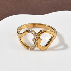 304 Stainless Steel Cubic Zirconia Finger Rings for Women&nbsp;RJEW-F189-05G