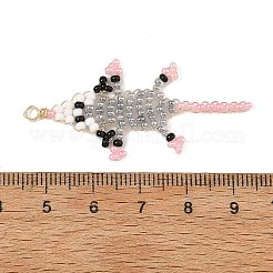 ガラスシードビーズペンダント  マウスチャーム  銅線と  グレー  48.5x22x2mm  穴：2mm&nbsp;PALLOY-MZ01454