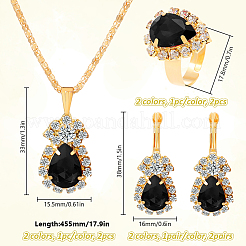 2色のラインストーンティアドロップフレンチフックピアス＆ペンダントネックレス＆リング  女性用合金と鉄のジュエリーセット  ライトゴールド  ミックスカラー  455mm&nbsp;SJEW-HY0001-22C