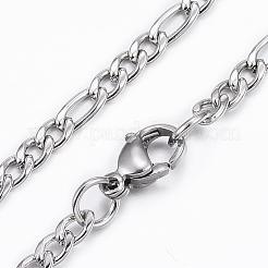 変色しにくい304ステンレススチール製ジュエリーセット  フィガロチェーンブレスレット＆ネックレス  カニカン付き  ステンレス鋼色  21.25インチ（54cm）  7-7/8インチ（200mm）&nbsp;SJEW-H086-01P