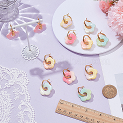 6 Pairs 6 Colors Flower Gradient Color Opaque Acrylic with 304 Stainless Steel Hoop Earrings&nbsp;EJEW-AR00005