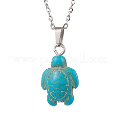 Dyed Synthetic Turquoise Sea Turtle Pendant 304 Stainless Steel Cable Chain Necklaces for Women&nbsp;NJEW-JN05396
