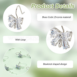 20Pcs Bowknot Brass Micro Pave Clear Cubic Zirconia Earring Hooks&nbsp;ZIRC-GO0001-02