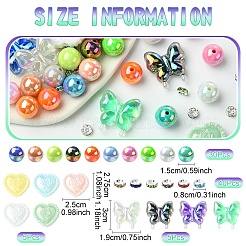 40個のミックスシェイプUVメッキレインボー虹色アクリルビーズ  40個の真鍮グレードのラインストーンスペーサービーズ  ミックスカラー  15~15.5x15.5~16mm  穴：2.7mm&nbsp;DIY-YW0017-03