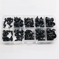 クラフトプラスチック人形の目セット  ぬいぐるみの目  安全の目  ドーナツプラスチックノーズワッシャー付き  半円  人形作り用品  ブラック  目：100個;ワッシャー：100個&nbsp;DOLL-PW0001-443