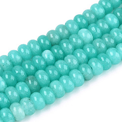 染め加工天然石ホワイトジェイドビーズ連売り  ロンデル  ターコイズ  6~6.5x4~4.5mm  穴：1mm  約86~90個/連  14.57~15.16''（37~38.5センチメートル）&nbsp;X-G-T139-59A-10