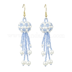 Glass Seed with Glass Pearl Tassel Dangle Earrings&nbsp;EJEW-MZ00727