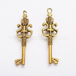 合金ペンダント  カドミウムフリー＆鉛フリー  スケルトンキーペンダント  アンティーク黄金  50x14x6mm  穴：3mm&nbsp;LS-PALLOY-A18872-AG-LF