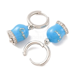 女性用ベル真鍮＆エナメルフープピアス  鉛フリー＆カドミウムフリー  18KGP本金メッキ  ライトブルー  30mm&nbsp;EJEW-U015-25P-N