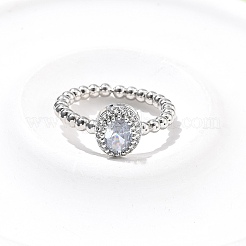 Oval Brass Micro Pave Cubic Zirconia Cuff Bangles & Rings Sets for Women&nbsp;SJEW-R002-03P-01
