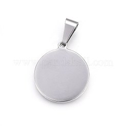 変色しない304ステンレススチールペンダント  ハート付きフラットラウンド  ステンレス鋼色  28.5x25x2.5mm  穴：11x5mm&nbsp;STAS-P211-28P