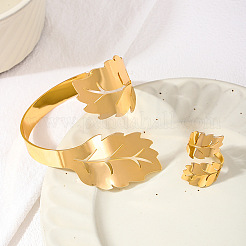 Leaf Alloy Cuff Bangles & Cuff Rings Sets&nbsp;FS-WG68E2E-01