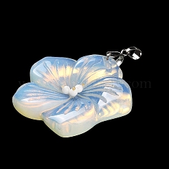オパールペンダント  花のチャーム  プラチナメッキ鉄とベイルにスナップ  46x47.5x7.5mm  穴：6x4mm&nbsp;G-B040-01P-20