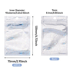 キラキラ輝くホログラフィックスター柄のプラスチック製包装袋（陰陽柄）、再封可能。60個入り。  トップセルフシールパウチ  長方形  銀  12x7.5x0.01cm  片側の厚さ：2.5ミル（0.065mm）&nbsp;OPP-TA0001-24A