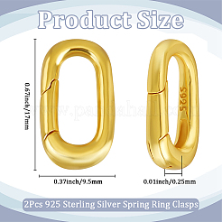 スターリングシルバーのスプリングゲートリング2個、925個  オーバル  ゴールドカラー  17x9.5x2.5mm&nbsp;STER-SC0001-48