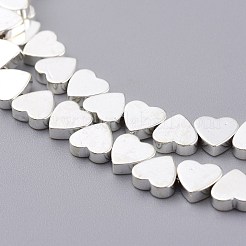 非磁性合成ヘマタイトビーズ連売り  ガルバニックメッキ（色保持1年）  ハート  銀メッキ  6x6x2mm  穴：0.8mm  約67個/連  15.75インチ（40cm）&nbsp;G-A181-A03S