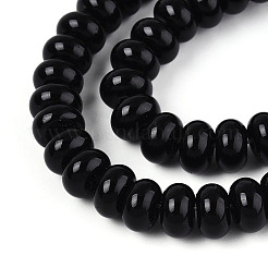 オペークスプレープリントガラスビーズ  ロンデル  ブラック  8~8.5x4.5~5mm  穴：1.2mm  約75~77個/連  14.96インチ（38cm）&nbsp;LS-GLAA-ZX008-8mm-18F