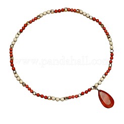 Natural Red Jasper Flat Teardrop Pendant Round Gems and Cube Glass Beaded Long Necklaces for Women&nbsp;FS-WG9FE58-05