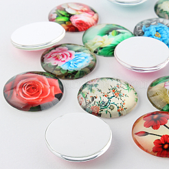 Flower Printed Glass Cabochons&nbsp;GGLA-A002-10mm-BB