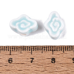 手作りの陶器ビーズ  光沢釉の磁器  雲  ライトシアン  9~10x13~14x5~6mm  穴：1.6~1.8mm&nbsp;PORC-Q008-09J