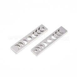変色しない201ステンレススチールペンダント  月の満ち欠けのある長方形  ステンレス鋼色  26x6x1.5mm  穴：2mm&nbsp;STAS-T063-170P