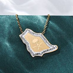 304 ステンレス クリスタル ラインストーン サウジアラビア 国地図 ペンダント ネックレス  イオンプレーティング（ip）  18KGP本金メッキ  長さ16.65インチ(42.3cm)+60mmエクステンダー&nbsp;NJEW-R026-08G