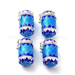 真鍮製祈り箱ペンダント  エナメル  列と花  銀色のメッキ  ブルー  28x18.5x14.5mm  穴：4x6mm&nbsp;KK-D528-16