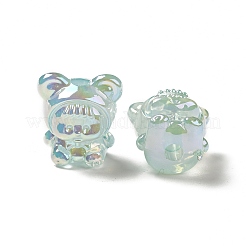 UVメッキレインボー虹色アクリルビーズ  クマの服を着た女の赤ちゃん  アクア  17.5x16.5x14mm  穴：3.5mm&nbsp;LS-PACR-M002-01A