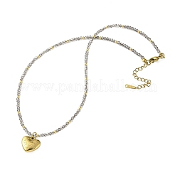 304 Stainless Steel I Love You Heart Pendant Gray Faceted Glass Beaded Necklaces for Women&nbsp;NJEW-F370-01B-G