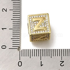 真鍮製キュービックジルコニアビーズ  カドミウムフリー＆ニッケルフリー＆鉛フリー  文字Z  正方形  文字Z  9.5x9.5x9.5mm  穴：6mm&nbsp;KK-Q818-01Z-G