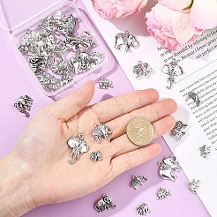 45pcs9スタイルチベットスタイルアロイペンダント  象のチャーム  アンティークシルバー  12~30.5x12~25x2.5~5mm  穴：1~2.5mm  5個/スタイル&nbsp;FIND-YW0011-10
