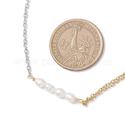 Natural Cultured Freshwater Pearl Rice Beaded Pendant 304 Stainless Steel Cable Chain Double Layer Necklaces&nbsp;NJEW-JN05681