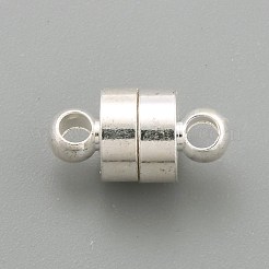 ループ付き真鍮製マグネットクラスプ  カドミウムフリー＆鉛フリー  コラム  銀  12x6mm  穴：2mm&nbsp;KK-O134-14S