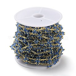 ラックメッキ本物の18Kゴールドメッキ真鍮オーバルリンクチェーン  ガラスの花のチャーム付き  ハンダ付け  スプールで  鉛フリー＆カドミウムフリー  コーンフラワーブルー  8x2x0.9mm&nbsp;CHS-D036-02G-04