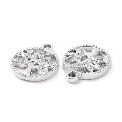 合金ラインストーンペンダント  プラチナトーン フラットラウンド ツリーチャーム付き  クリスタル  18x14.5x2mm  穴：1.8mm&nbsp;ALRI-C008-10P