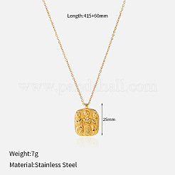 304ステンレススチール製エンボス加工ペンダントネックレス  ゴールドカラー  人間と正方形  16.14インチ（41cm）&nbsp;WG4C9E8-01