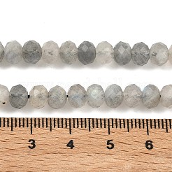 天然ラブラドライトのロンデルビーズ連売り  グレードAA  多面カット  6x4mm  穴：1mm  約80個/連  15インチ&nbsp;G-O095-04-A-01A