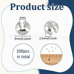 スターリングシルバーのクリンプビーズカバー100個925個  フラットラウンド  銀  3x2.5mm  穴：1mm&nbsp;FIND-PH0017-84
