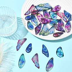 透明エポキシ樹脂ペンダント  花柄のチャームが付いた羽  金箔  パープル  39x19x2.5mm  穴：1mm&nbsp;RESI-FS0002-33B