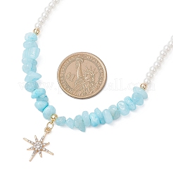 Alloy Crystal Rhinestone Star Pendant Natural White Jade Chip and Round White Glass Pearl Beaded Necklaces&nbsp;NJEW-JN05696-02